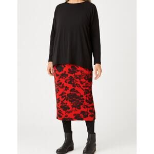 Bryn Walker Sloan Skirt Stretch Jersey Pencil Midi Floral Red Pull On Medium NWT